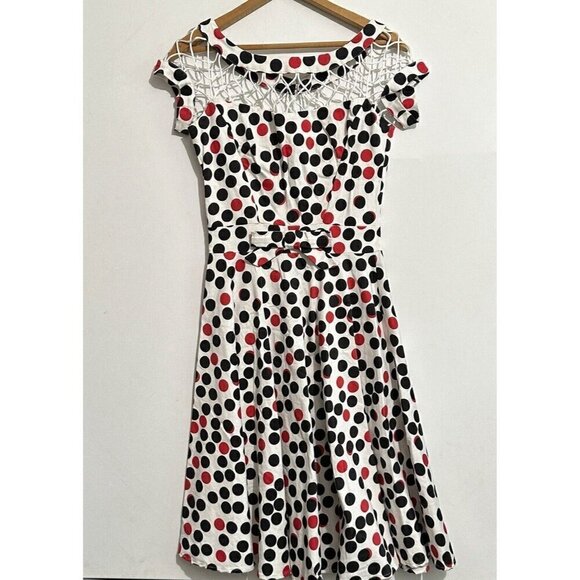 Tatyana Alika Retro Pinup Vixen Rockabilly Polka Dot Fit Flare Swing Dress Sz S - Picture 1 of 11